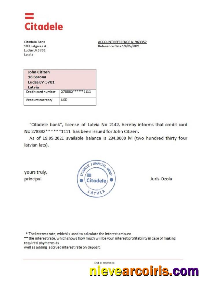 Latvia Citadele bank reference